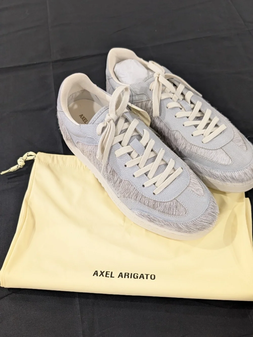 Axel Arigato Dice T-Toe Pony Hair Sneakers Light Gray Off White Men US 11 EU 45